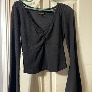 Shyanne Black Tie Front Fitted Blouse